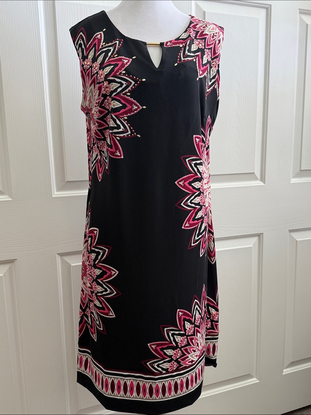 JM Collection Black & Pink Floral-Print Midi Dress